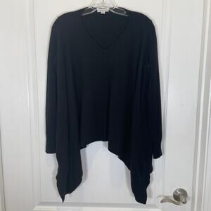 Garnet Hill 100% Cashmere Sweater Black Vneck High Low Sides Long Sleeve XS
